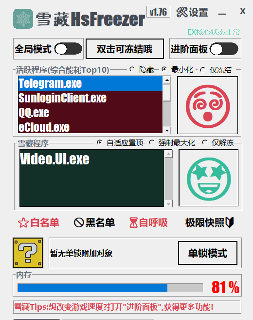 游戏冻结软件 | 雪藏 HsFreezer(2.10)